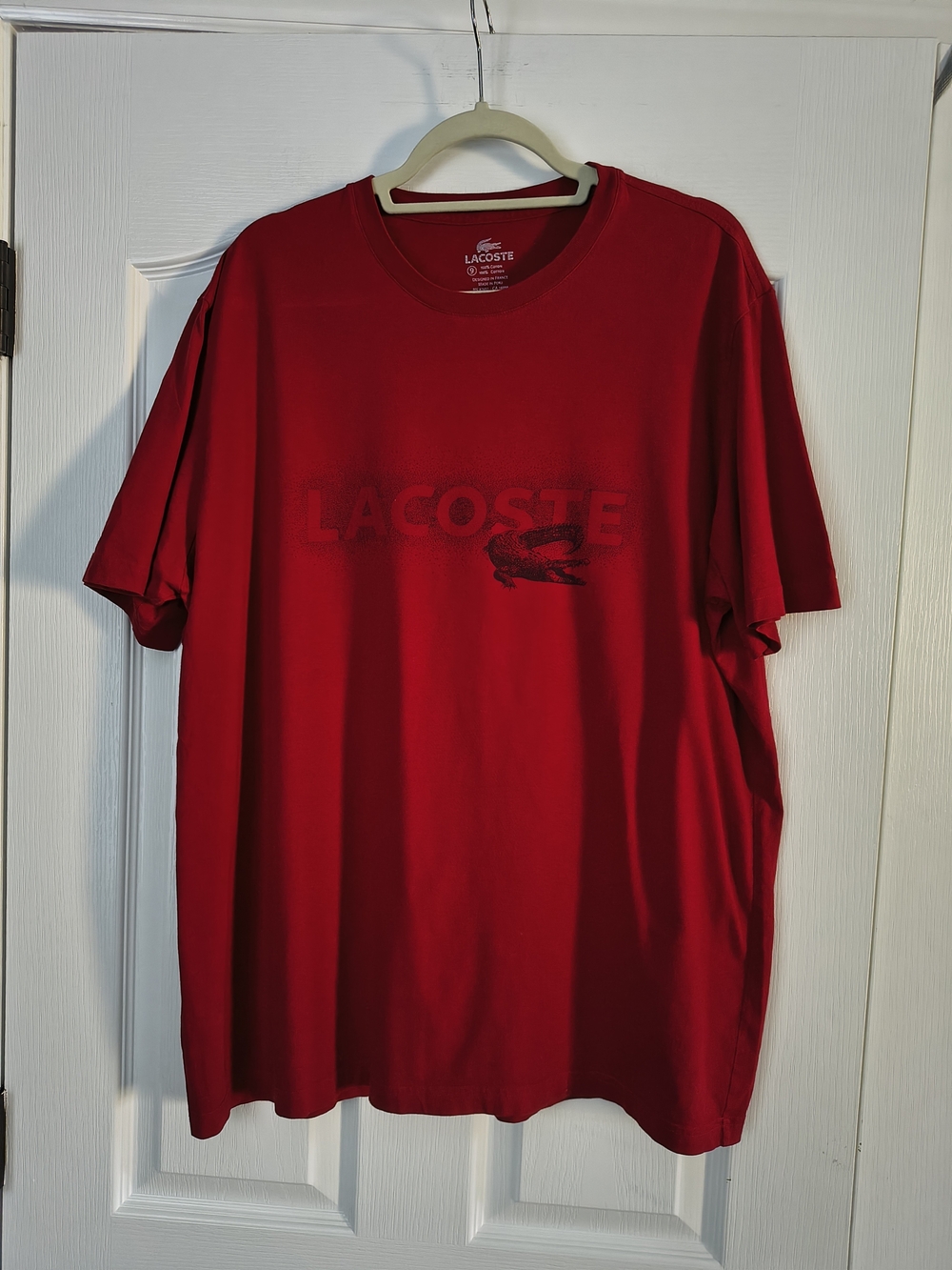 Lacoste Red Short Sleeve Crewneck Tee with Big Tonal Logo